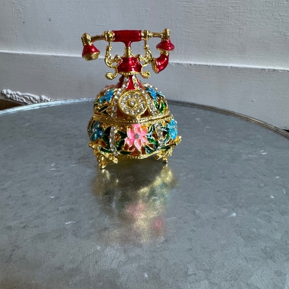 Floral Rotary Phone Trinket Box Jeweled Enamel Rhinestone NIB